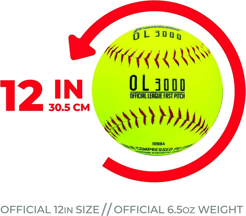 Franklin Sports Official Game Softballs - OL3000 Fastpitch 12" Inch Yellow Softballs - Official Size + Weight Tournament Balls for Practice + Games - 1 Softball - Image 5